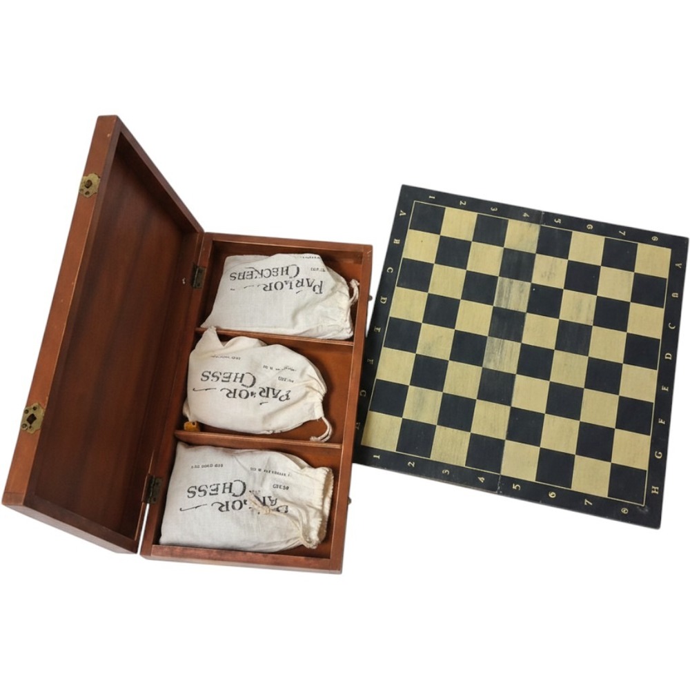 Vintage J. Pressman & Co Parlor Chess and Checkers Set No 209 Wooden Box NYC
